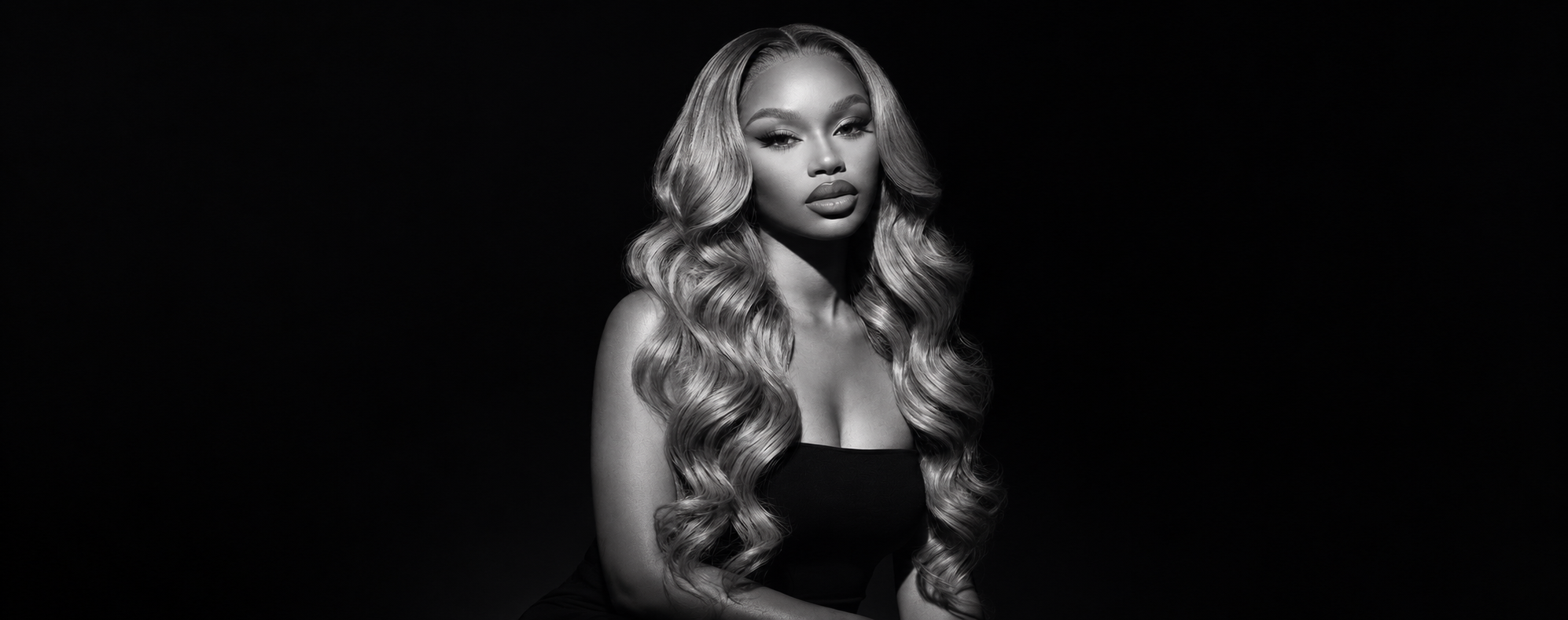 Dream Girl’s Hair Collection model wearing long wavy hair